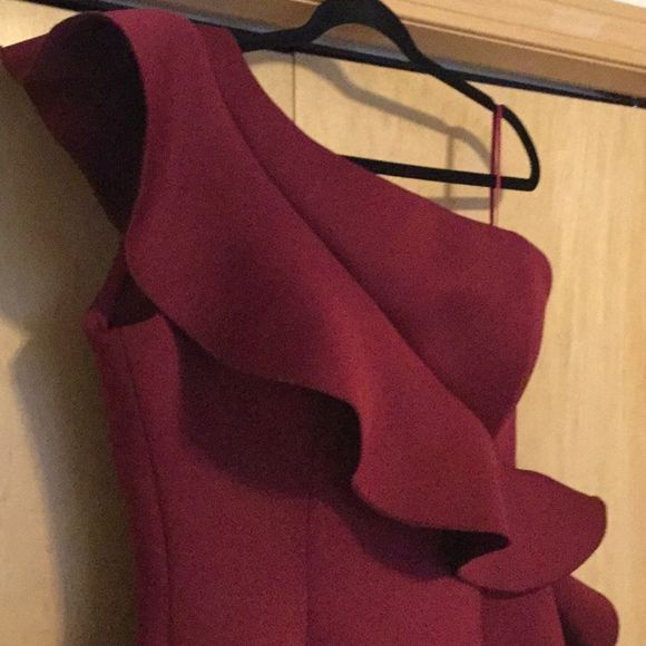 Jovani 63580 One Shoulder Short Dress Burgundy… - Picture 4 of 10